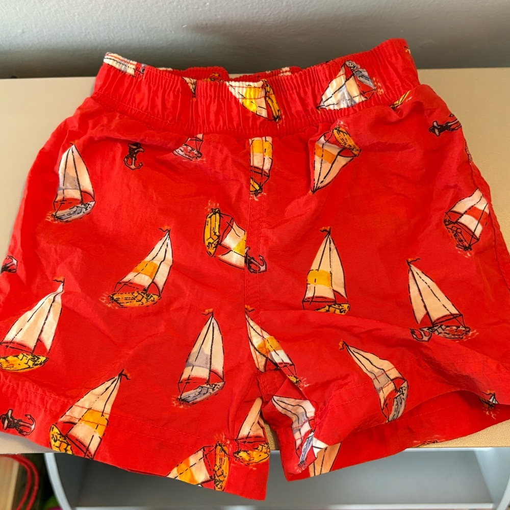 Red Sailboat Print Swim Trunks